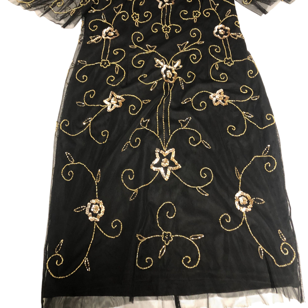 Women's Black Floral Beaded Embroidered Dress Short Sleeve UK14