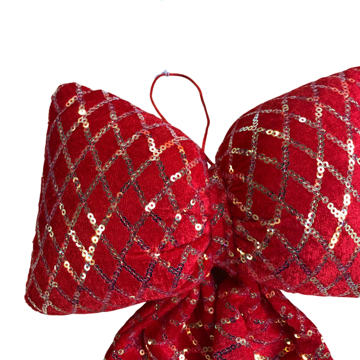 Red Sequin Door Bow Christmas Decoration 10"