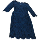 Lace Dress UK8 Women's Navy Floral Design Long Sleeve