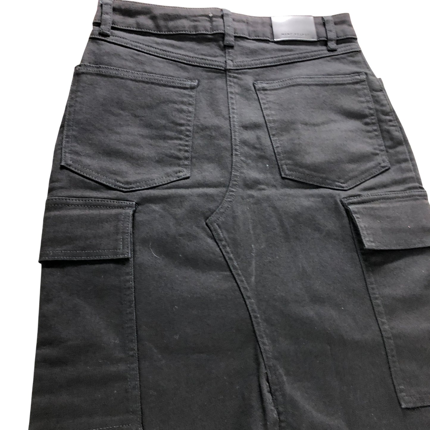 Branded Black Denim Midi Cargo Skirt - Size 6