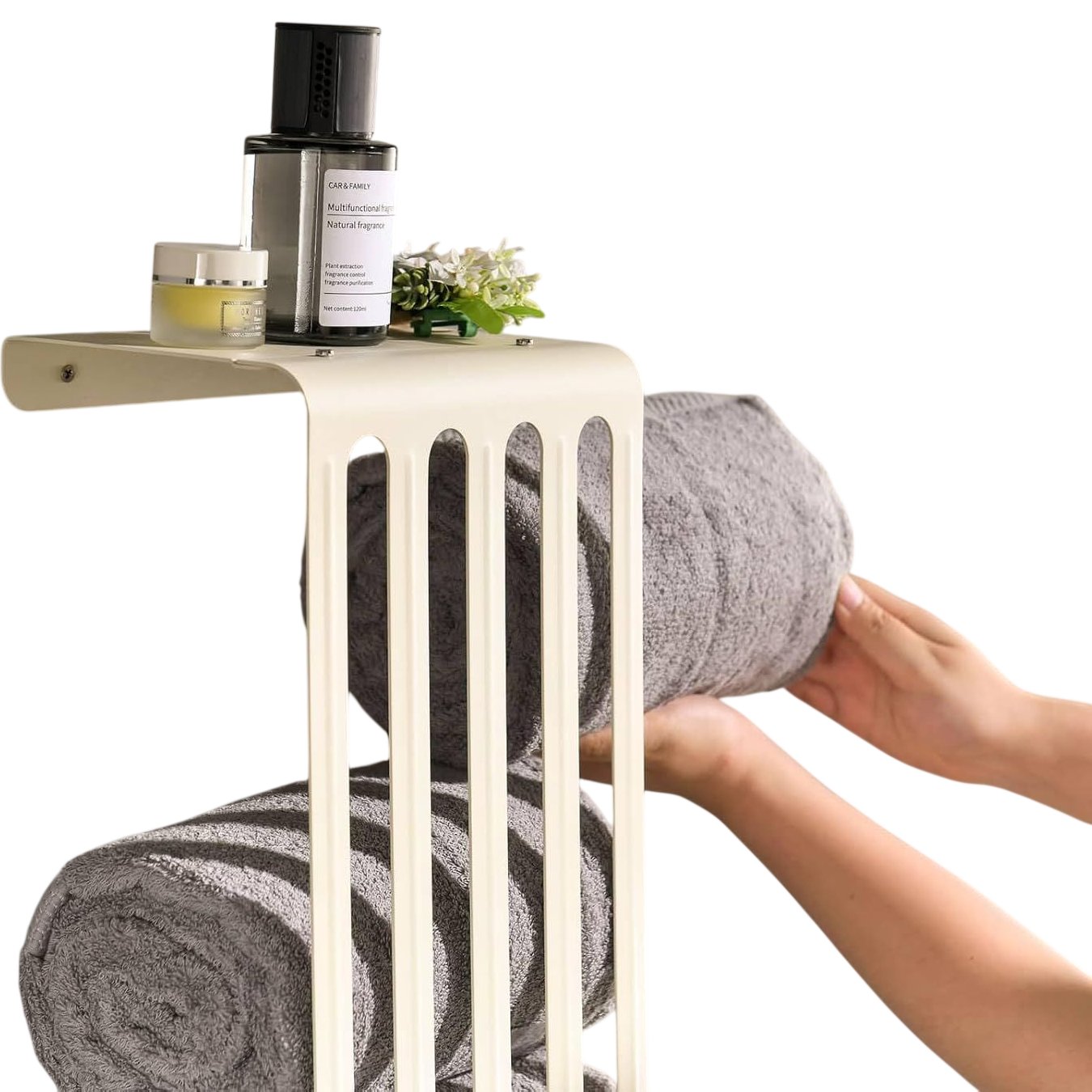 Towel Storage Rack Wall Mounted Adjustable Carbon Steel 4-6 Towels Matte Cream