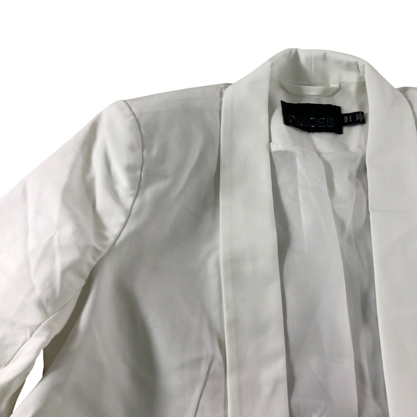 Pieces White Ruched Sleeve Blazer - Size 8