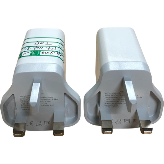 USB Charger Adapter Dual Port UK Plug High Speed Charging Model XTD-653 2PCS