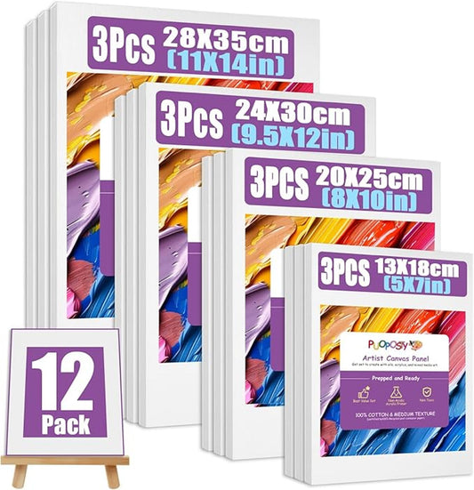 PUOPOSTY 12 Value Park Stretched Canvases Multi Size 5X7 8X10 9X12 Cotton Blank