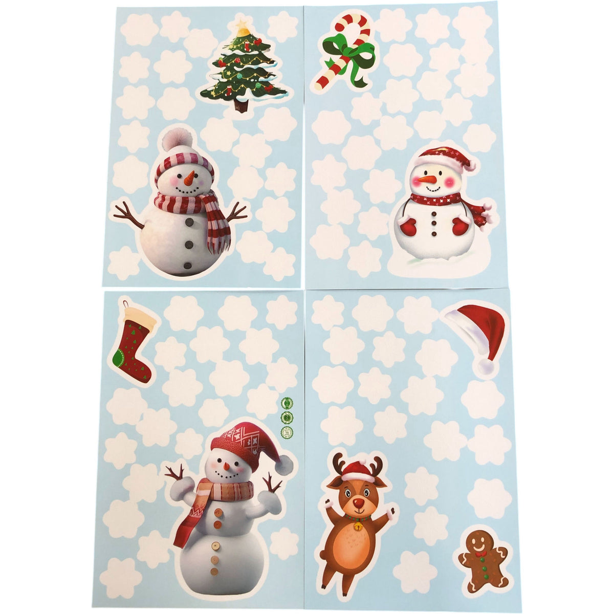 Christmas Window Clings Snowman & Snowflake Design 4 Sheets