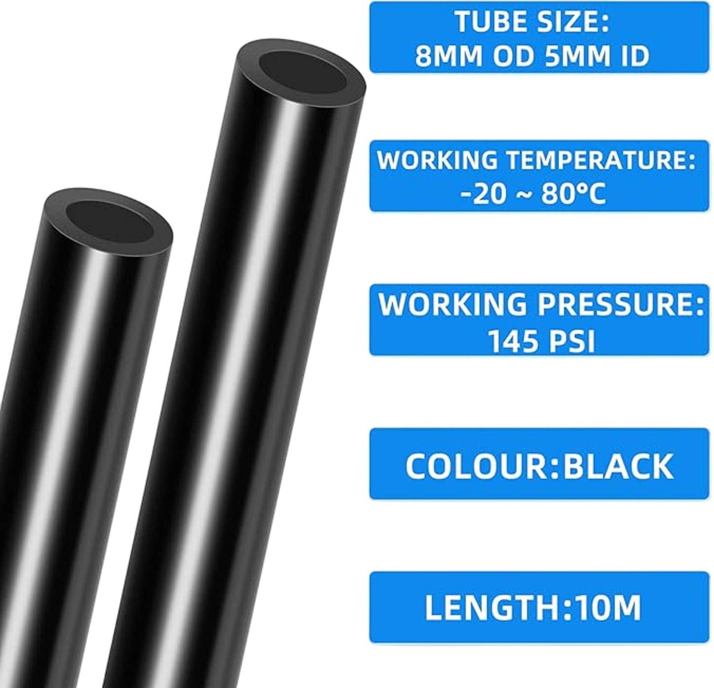ERGAOBOY Black 8mm 2.8ft Polyurethane PU Air Hose Pipe Tube No Accesories
