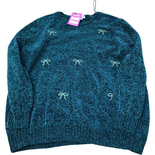 Green Sweater UK Size 22 Women's Knit Jumper Bow Embroidery