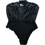 River Island UK14 Women's Black Bodysuit Plunge Shoulder Pads