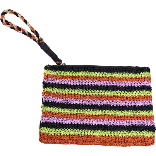 Flora Brown & Orange Striped Crochet Zipped Pouch