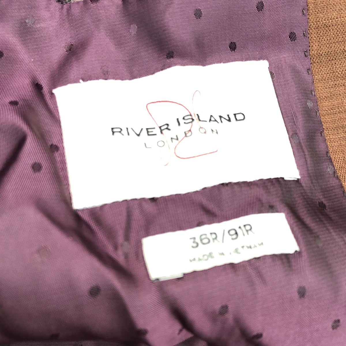 River Island Suit Jacket Brown Slim Fit Tailored Blazer Smart Casual 36R