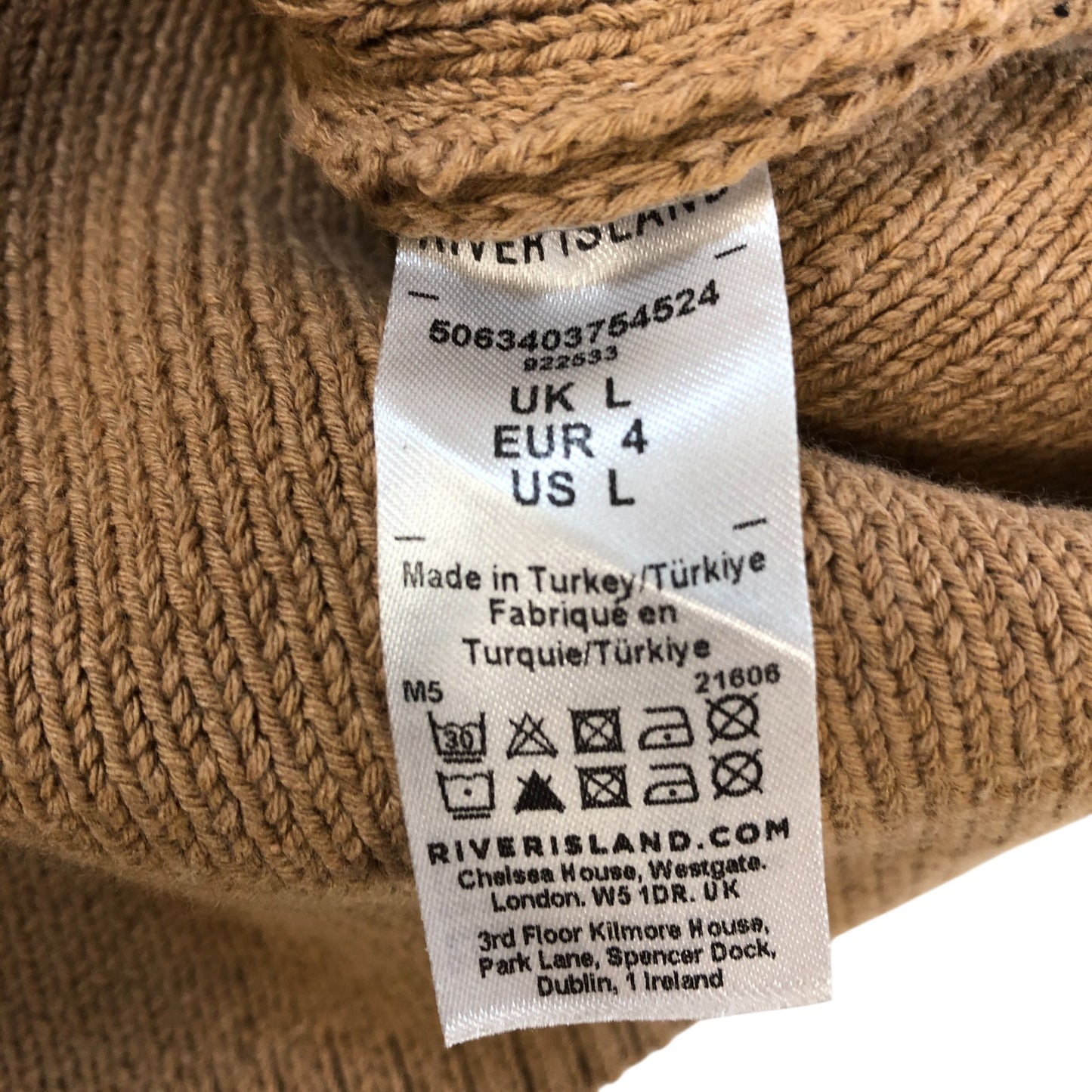 River Island Women's Camel Knitted Skirt Size L Stylish Warm Casual Wear