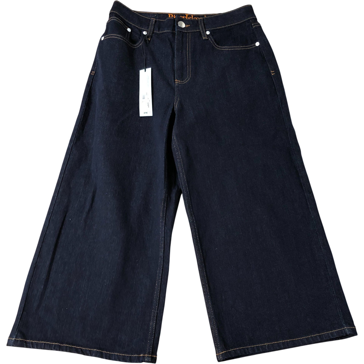 River Island Crop Jeans Women's Dark Blue Denim Wide Leg High Waist - 6
