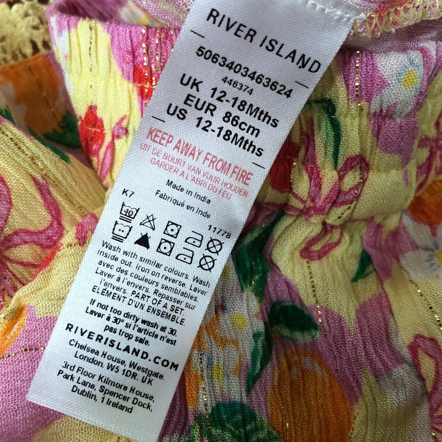 River Island Floral Trousers 12-18 Months Girls Lightweight Summer