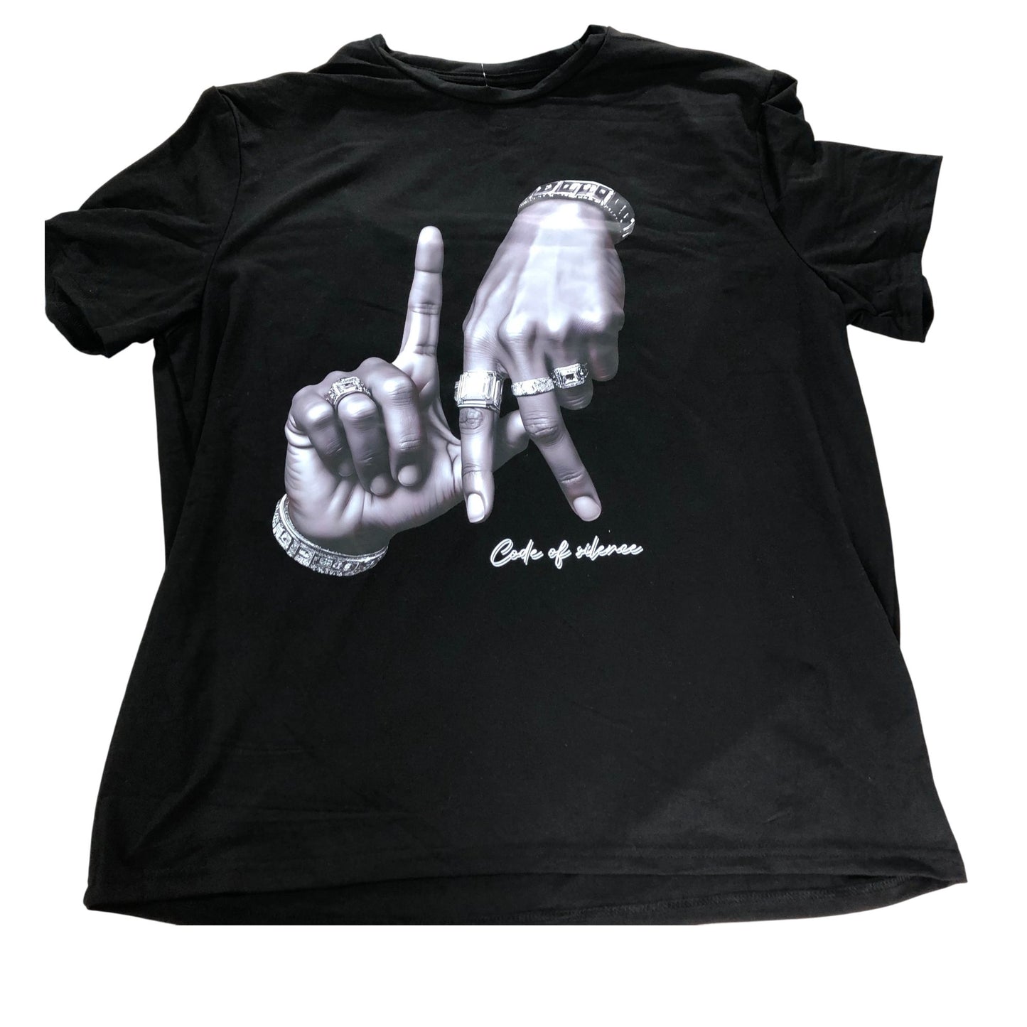 Manfinity Black Graphic T-Shirt Code Of Silence Men's Short Sleeve XXL