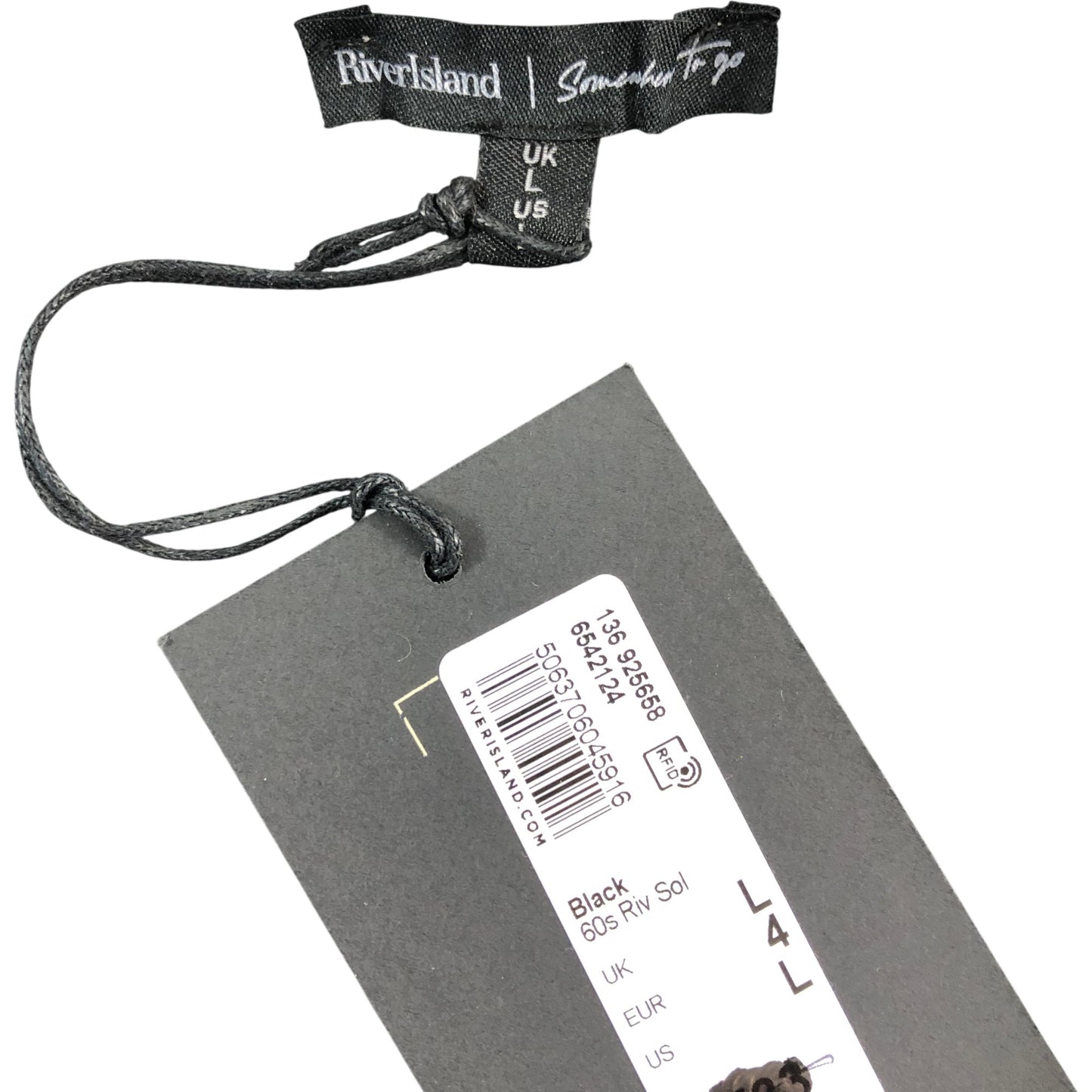 River Island Black Ribbed Skirt UK Large Women's Knee Length High Waist Ribbed