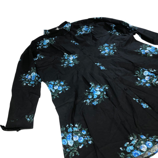 River Island Plus Floral Print Shirt Dress Women's Cotton Long Sleeve Black UK24
