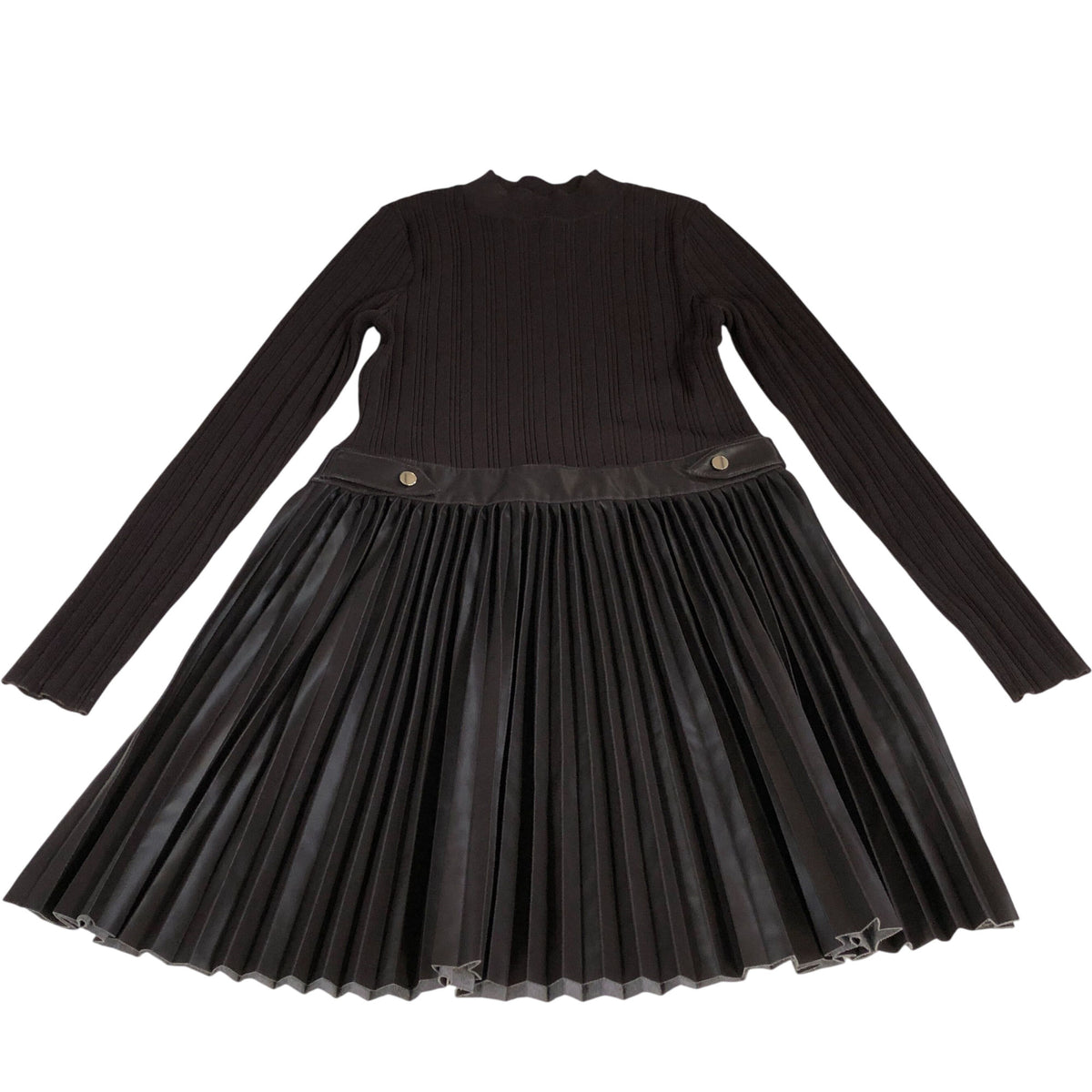 River Island Women's Knitted Hybrid Faux Leather Brown Pleated Dress Medium