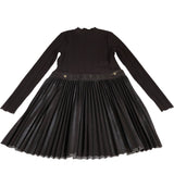 River Island Women's Knitted Hybrid Faux Leather Brown Pleated Dress Medium
