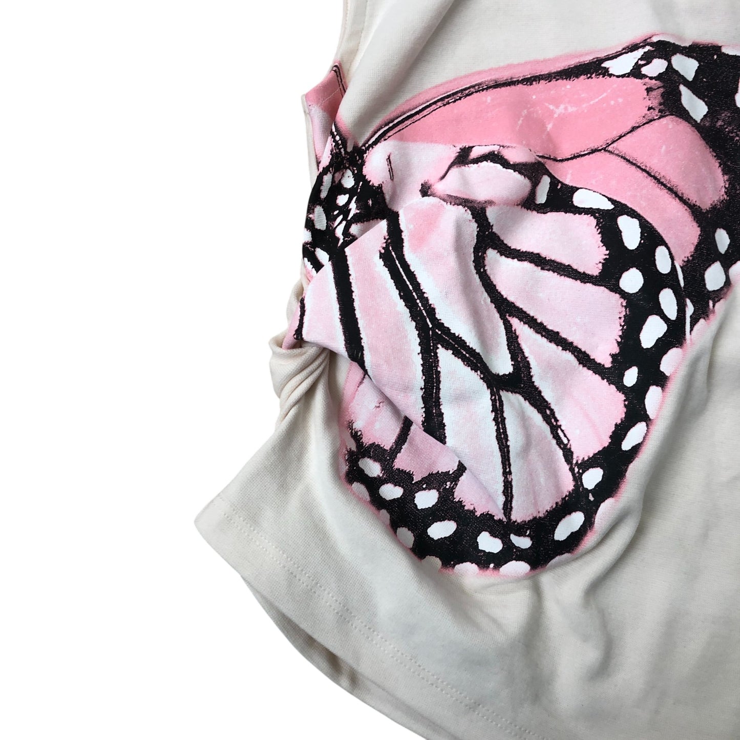 River Island Butterfly Print Top UK9-10 Years Girls Sleeveless Cream Cotton