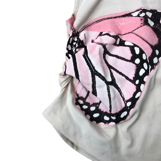 River Island Butterfly Print Top UK9-10 Years Girls Sleeveless Cream Cotton