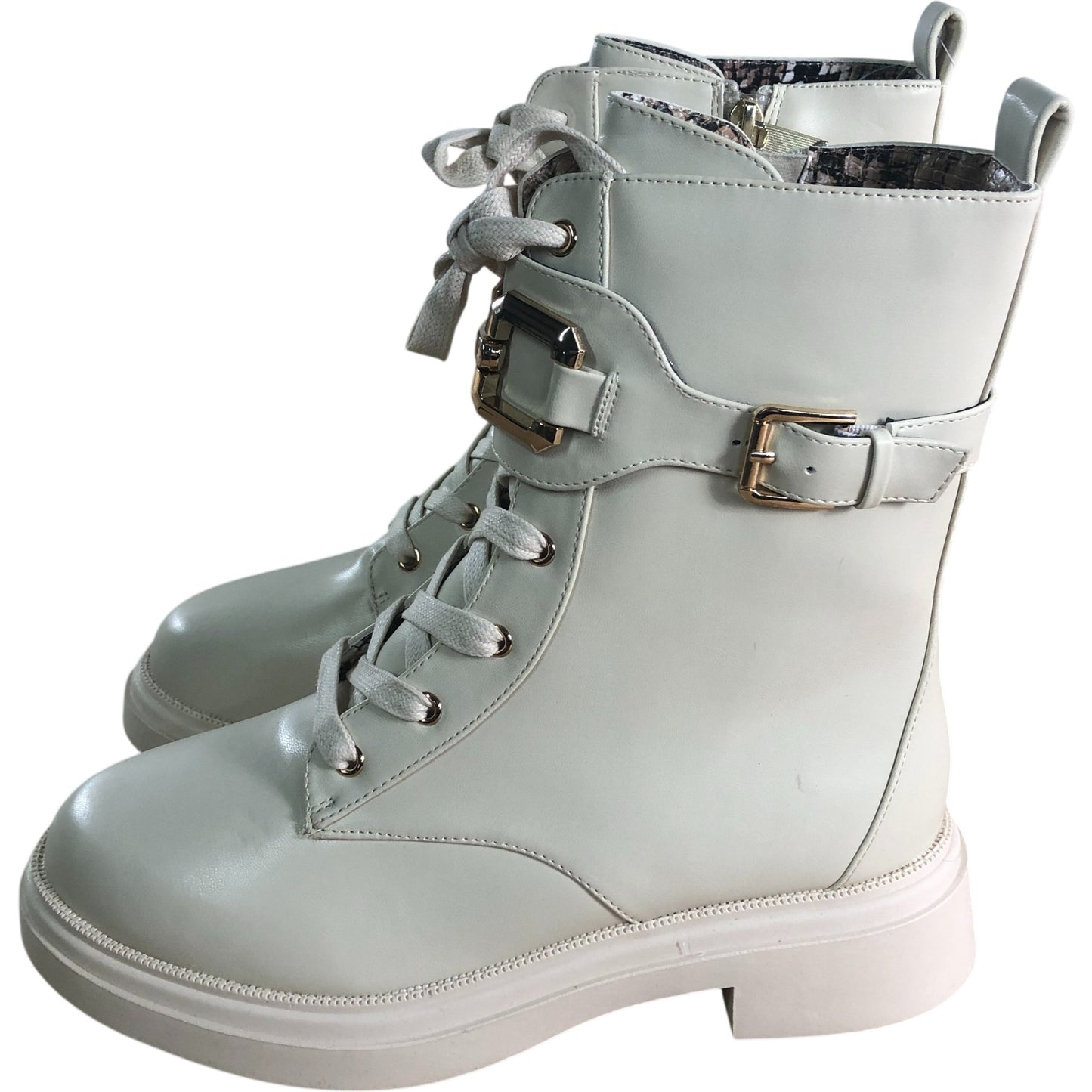 River Island Cream Lace Up Chunky Ankle Boots UK4