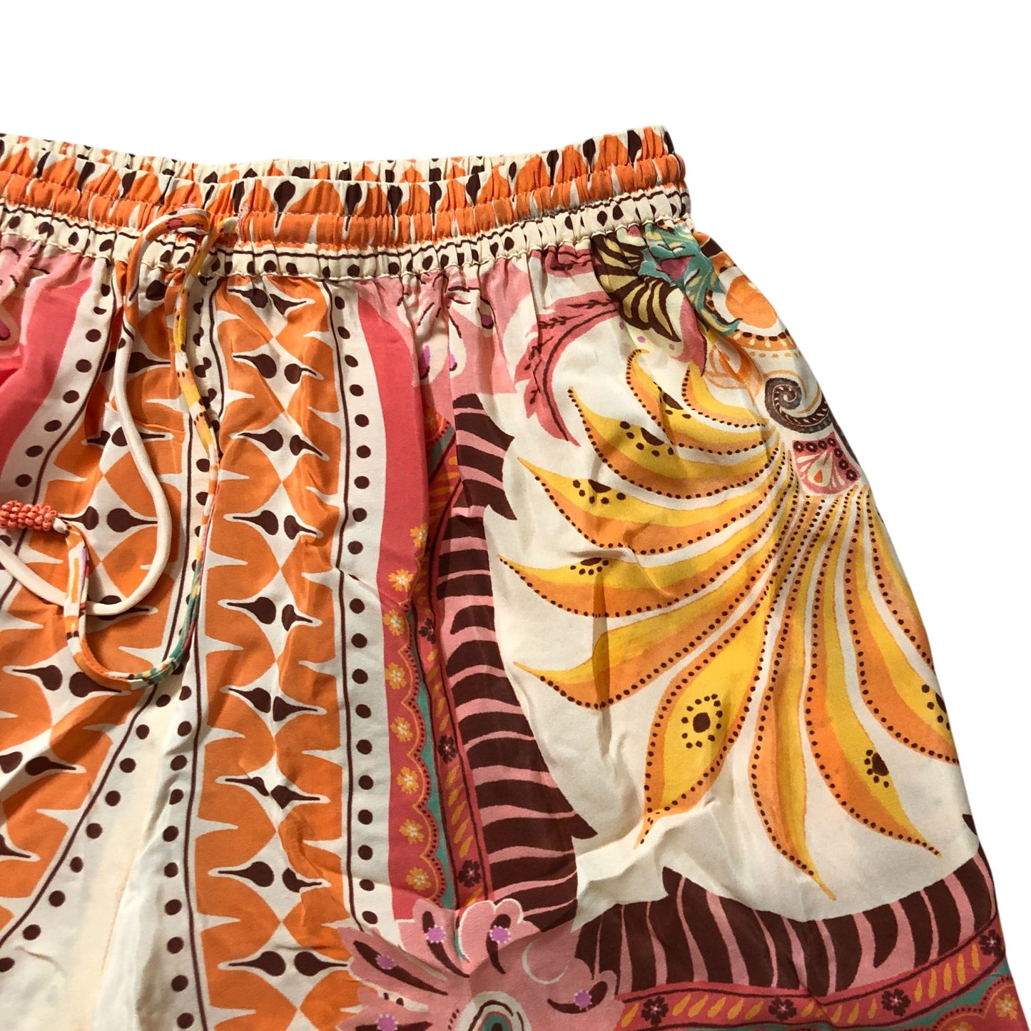 River Island XS Women's Floral Print Elasticated Shorts Orange Beige