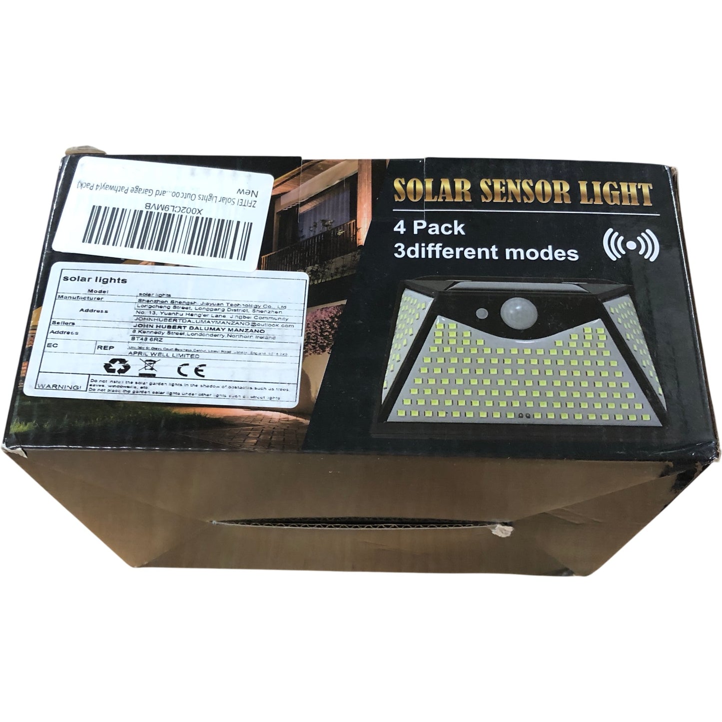 Solar Sensor Light 4 Pack 283 LED Outdoor Security Light Motion Detection 3 Mode