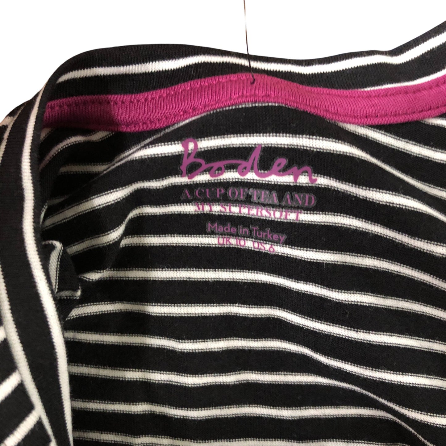 Striped Top Women's Long Sleeve Black White Cotton Casual Tee Size 10