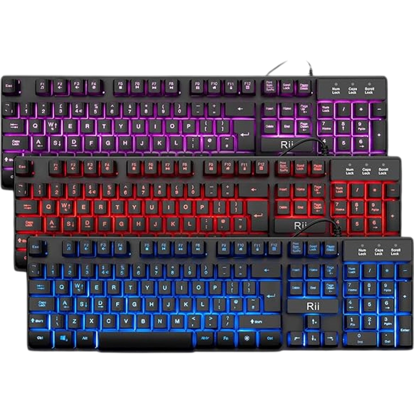 Rii Gaming Keyboard RK100 Light Up Keyboard Mechanical Keyboard Red/Purple/Blue