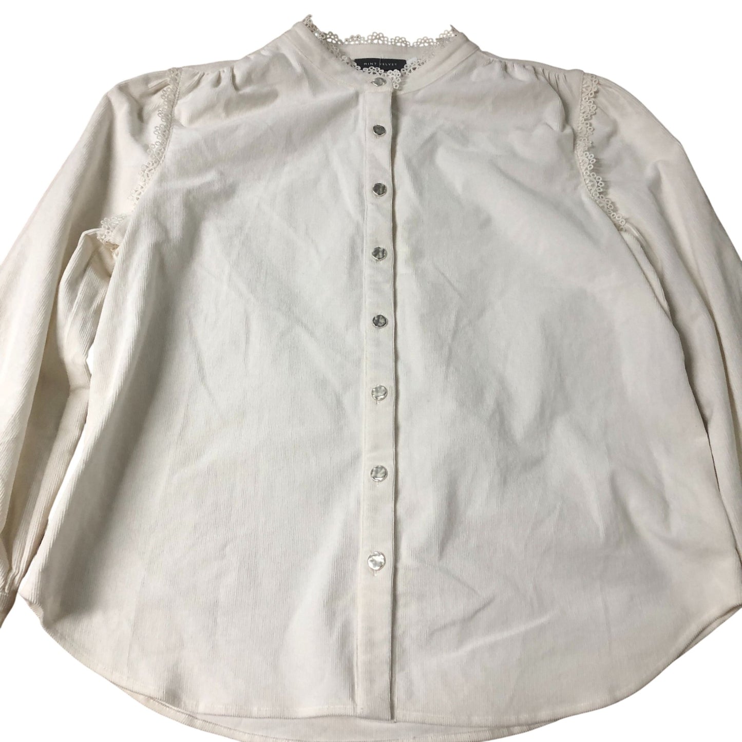 Blouse Women's White Long Sleeve Cotton Blend Button Detail Large