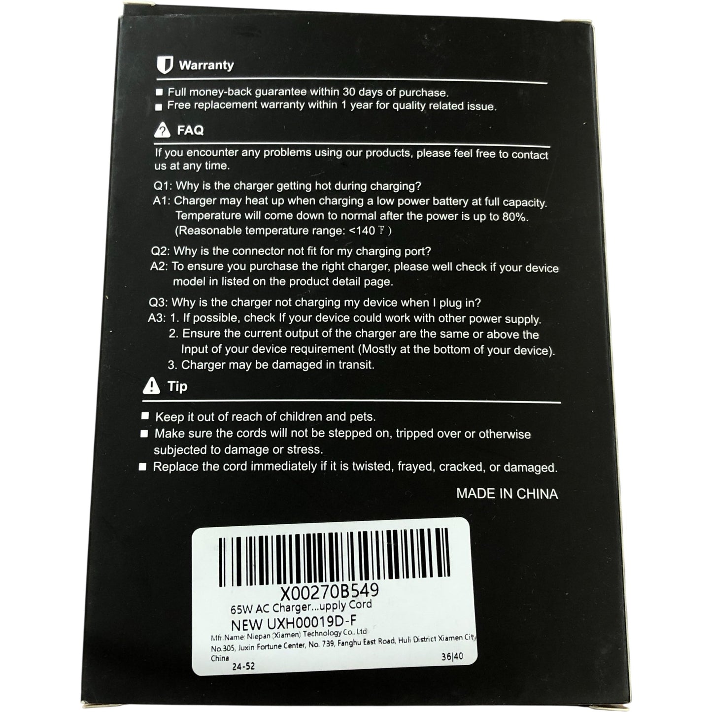 Dexpt 65W AC Adapter Charger Power Supply for Laptop Universal Replacement