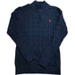 Polo Ralph Lauren Slim Fit Sweater Large Men's Navy Cable Knit Cotton Jumper