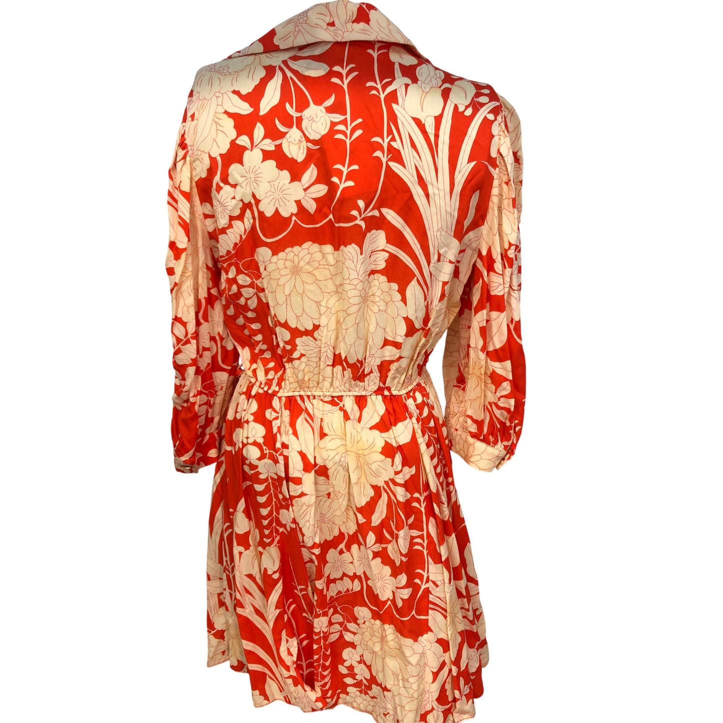 River Island Floral Print Dress UK16 Women's Long Sleeve Red White Summer