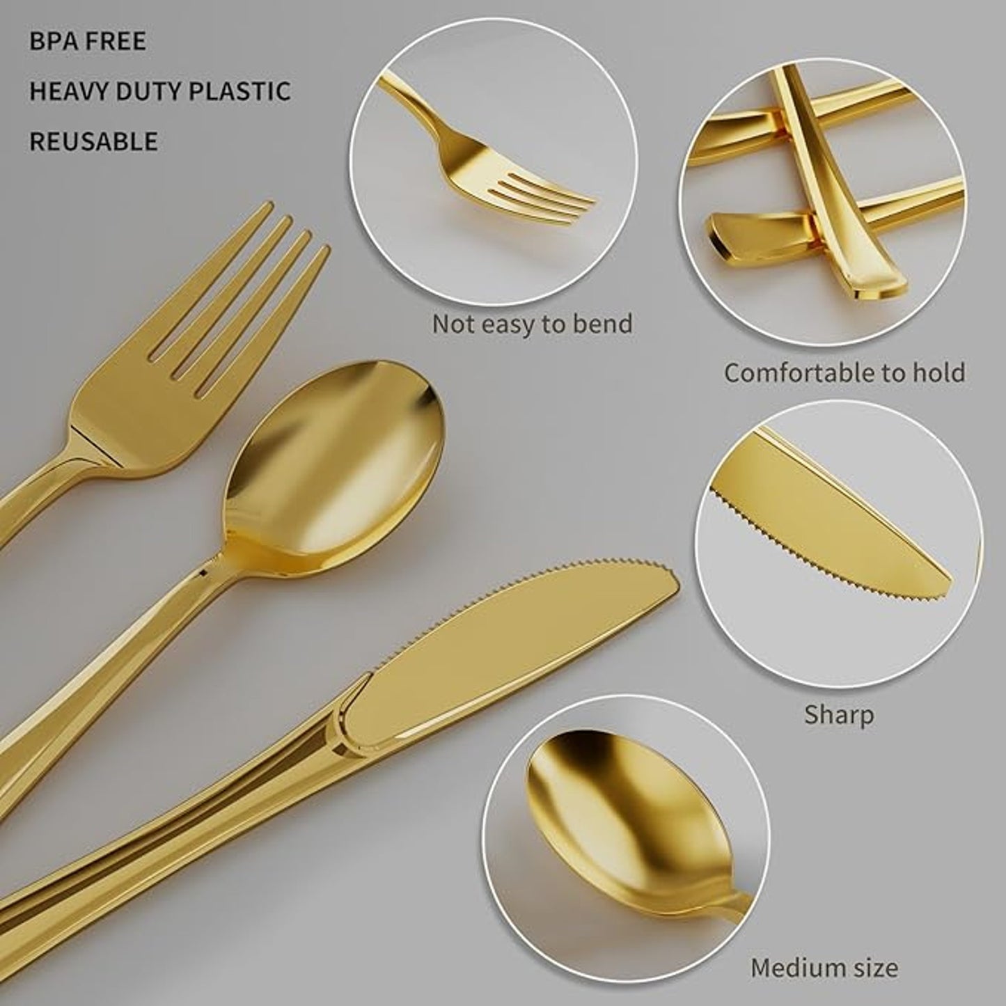 PYAILI 120 Piece Gold Cutlery Set 40 Forks 40 Spoons  Heavy Duty Reusa