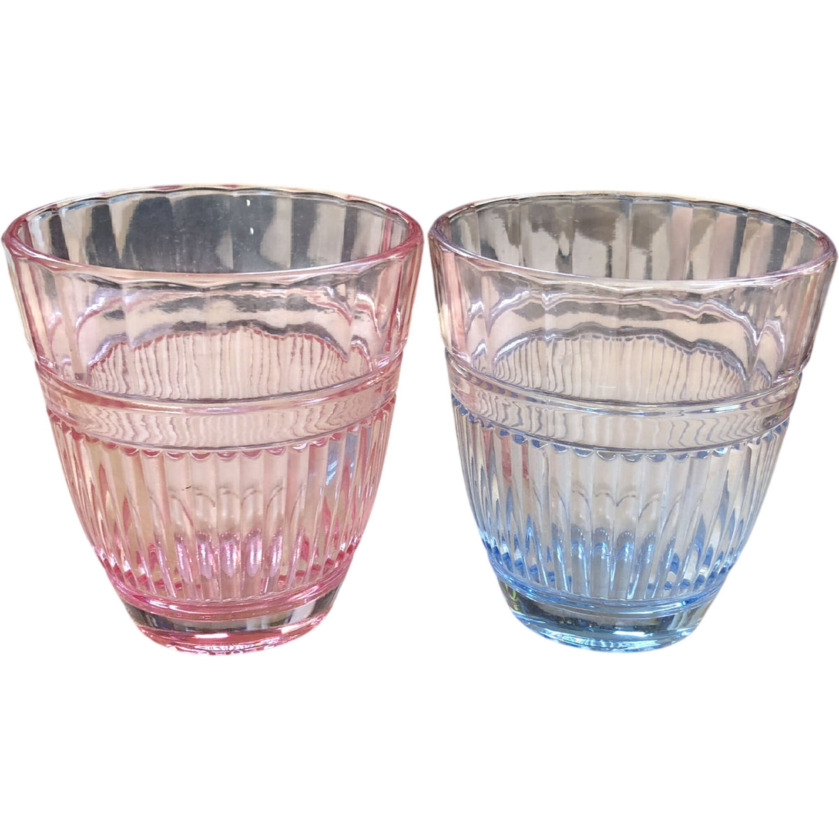 Colorful Rippled Drinking Tumblers Set of 2 Pink And Blue Decorative Glasses