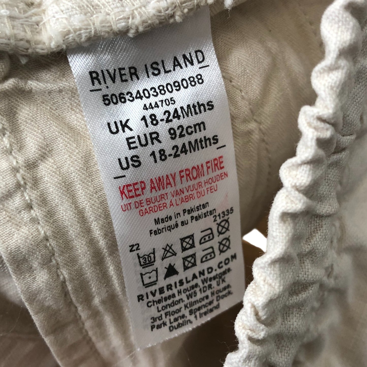 River Island Boys Shorts 18-24 Months Beige Cotton Casual Wear