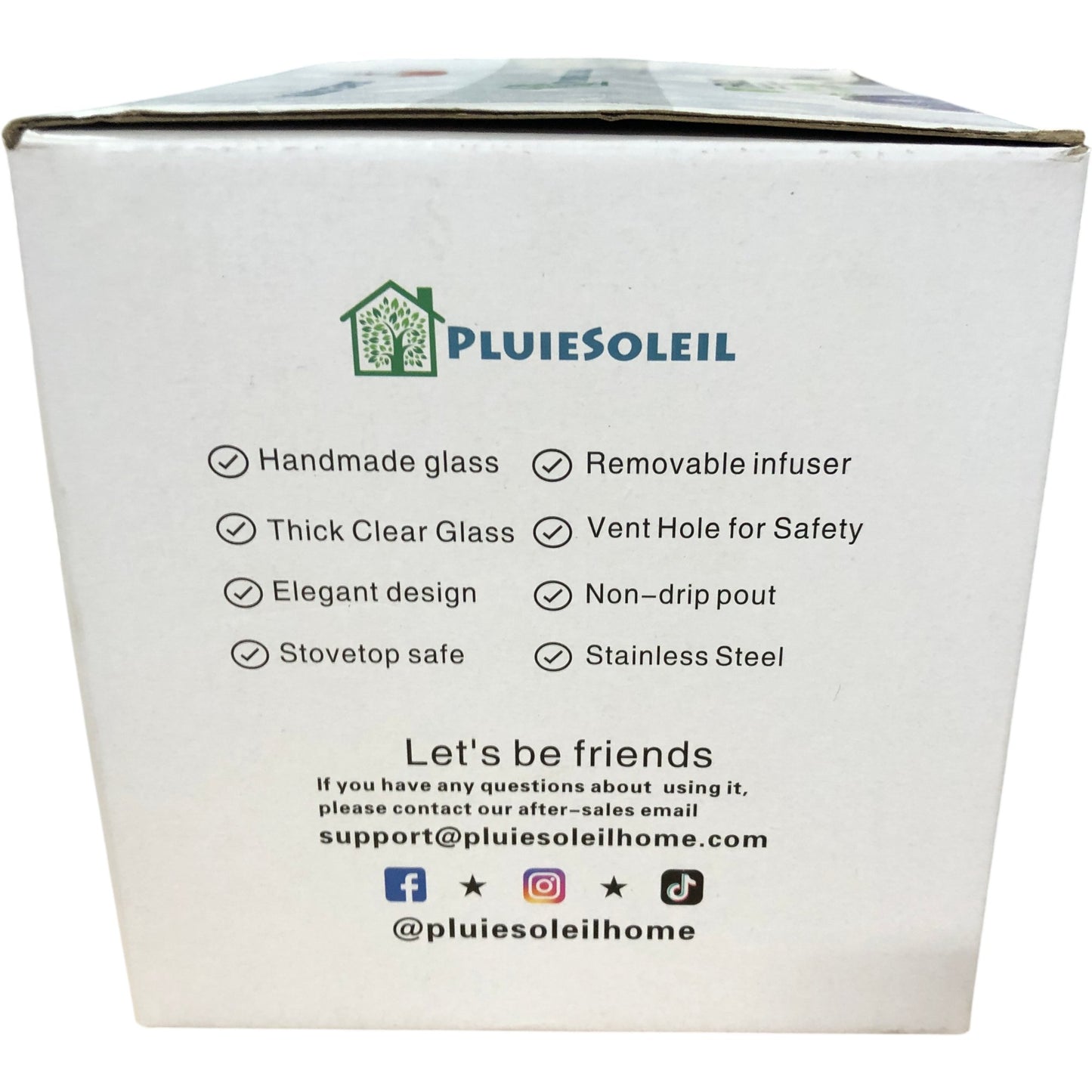 PLUIESOLEIL Glass Teapot 1200ML Handmade Glass Stainless Steel Infuser High Heat