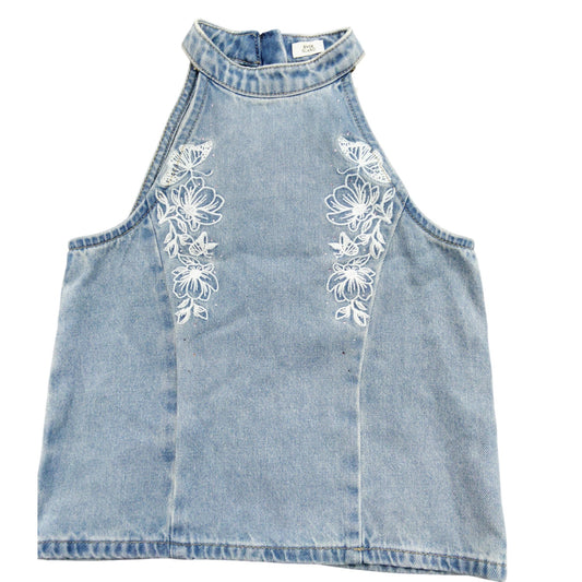 River Island Denim Sleeveless Top 10Yrs Women's Floral Embroidered Blue