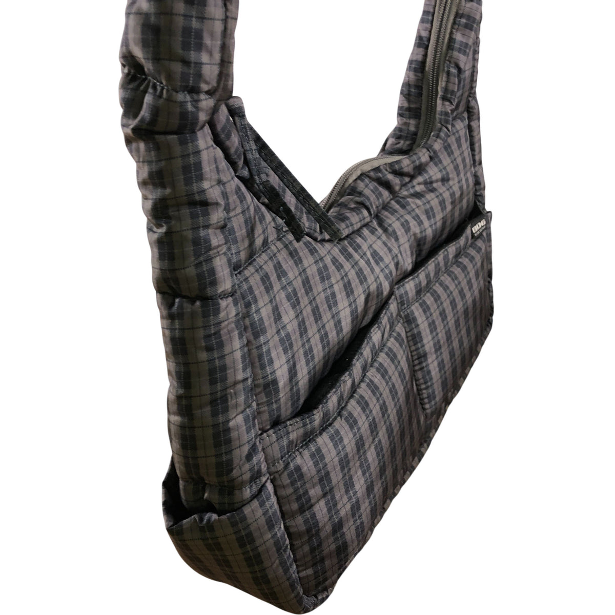 Padded Checked Shoulder Bag Grey Women's