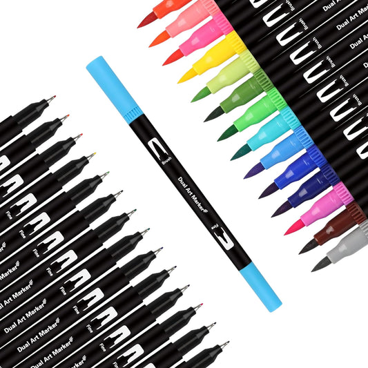 Dual Tip Brush Pens Set of 36 Waterproof Odourless Fine Tip Art Supplies