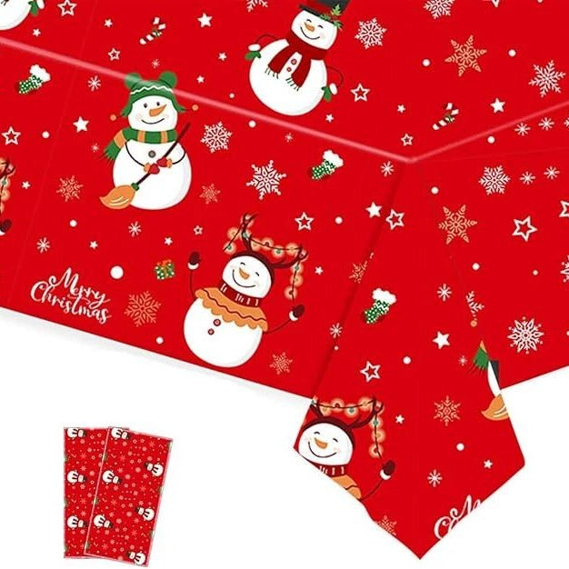 Christmas Plastic Party Tablecloth Red Snowman 54x108 Inch