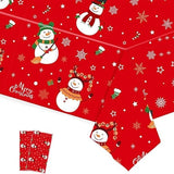 Christmas Plastic Party Tablecloth Red Snowman 54x108 Inch