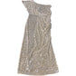River Island UK12 Women's Sequin Evening Dress One Shoulder Beige Long Gown