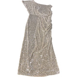 River Island UK12 Women's Sequin Evening Dress One Shoulder Beige Long Gown
