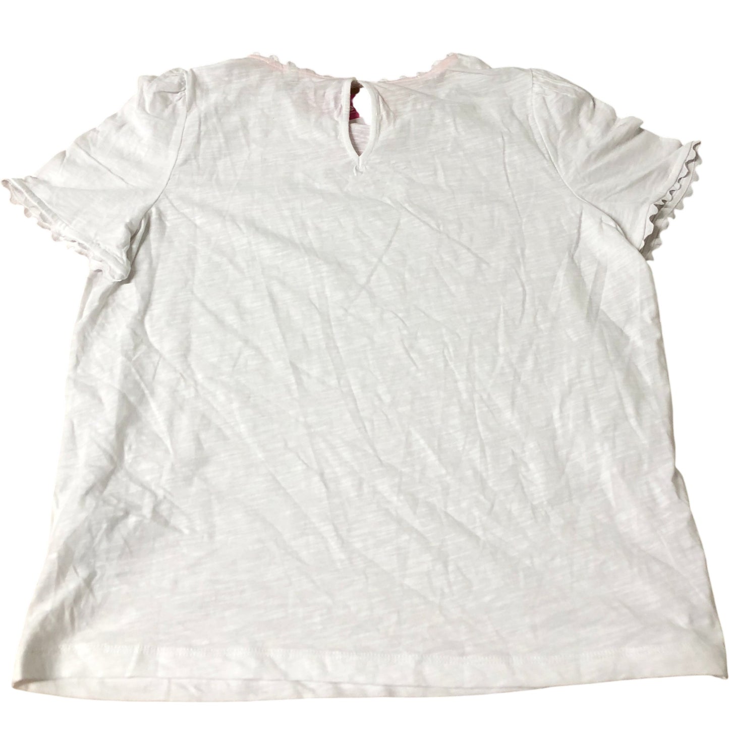 Women's White Top Size Soft Cotton Short Sleeve Ruffled Hem UK12