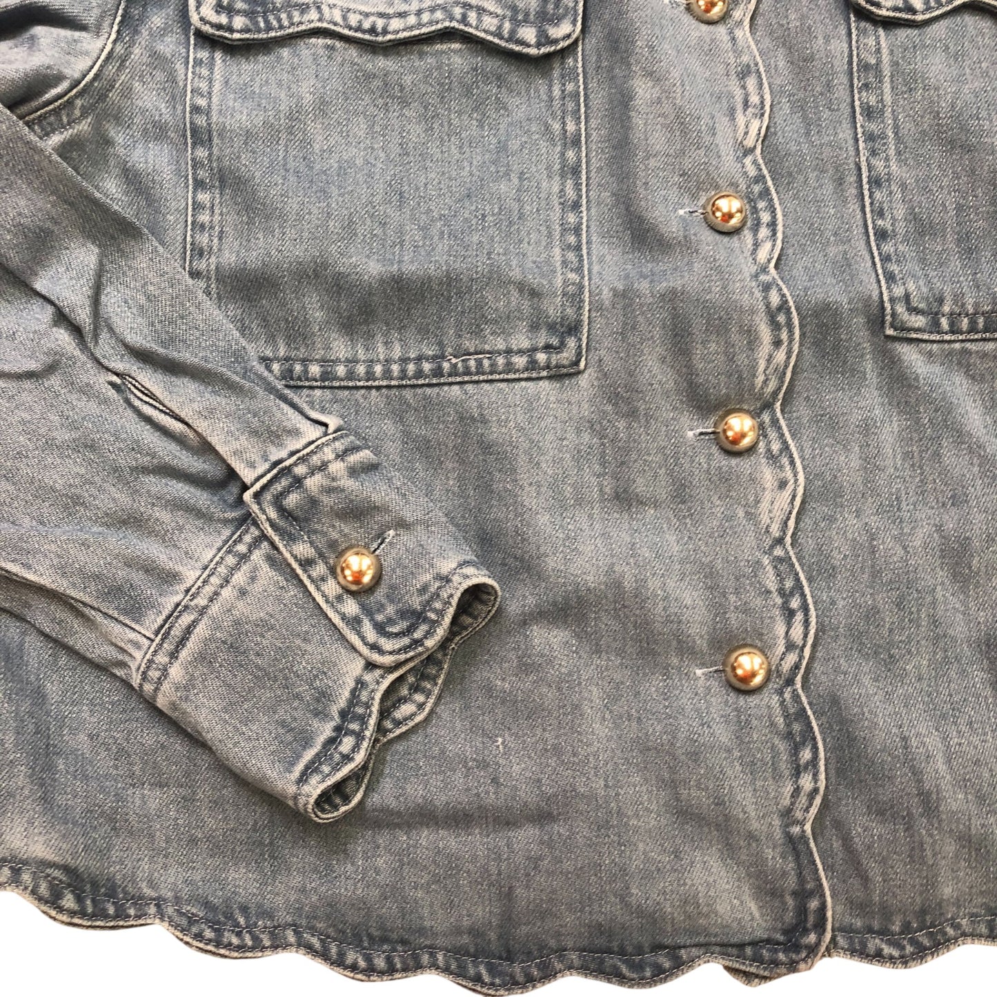 Scallop Trim Denim Shirt Mid Indigo Size L
