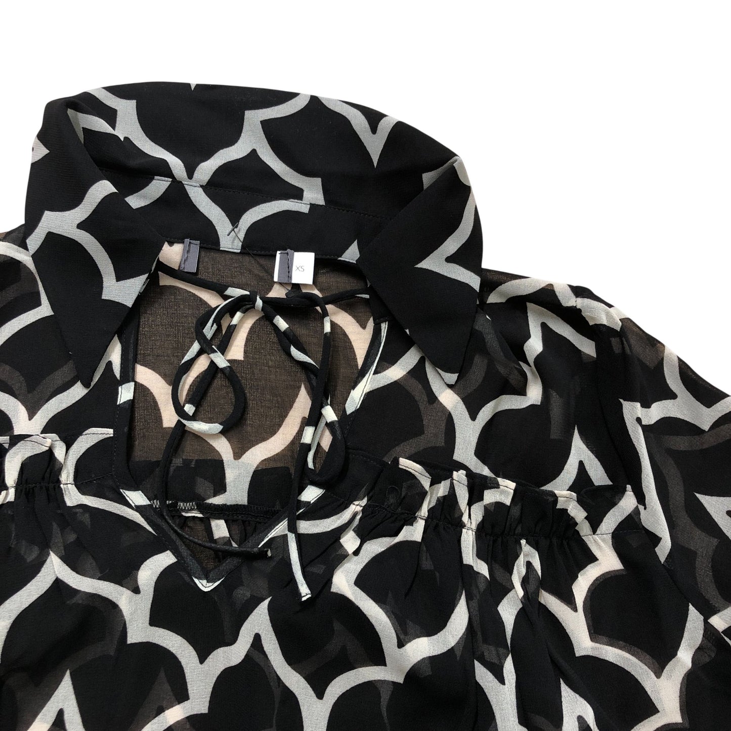 Patterned Blouse Size XS Sheer Long Sleeve Black/White