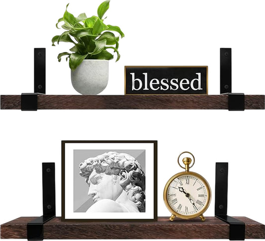 Lavievert Wall Mounted Floating Shelves Rustic Wooden Storage Rack Set of 2