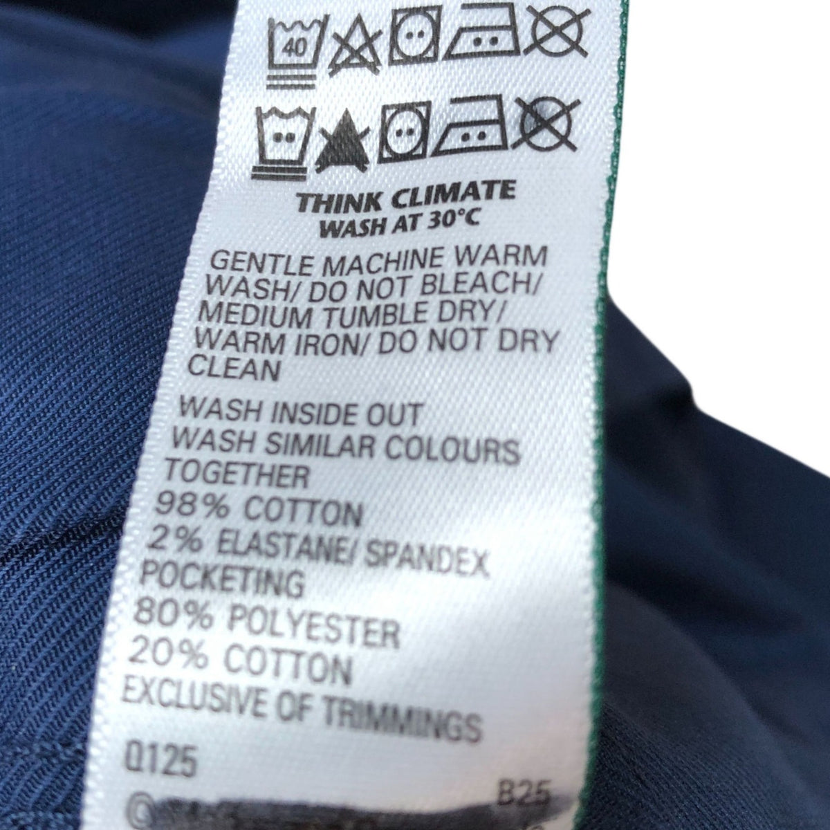 Navy Blue Cotton Stretch Chino Trousers 34"x31"