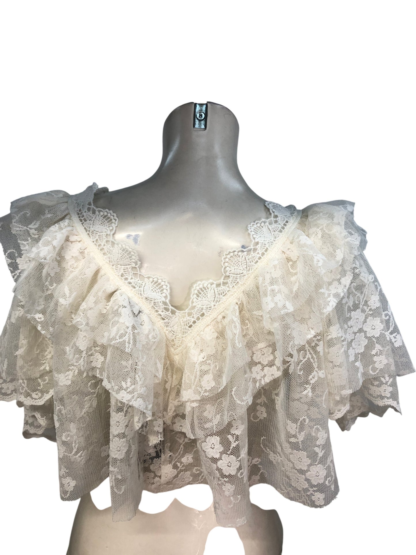 River Island Cream Lace Frill Blouse Size UK 6 Women's Ruffle Top